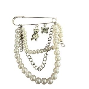 Vintage Silver and White Pearl Multi-Chain Charm Brooch